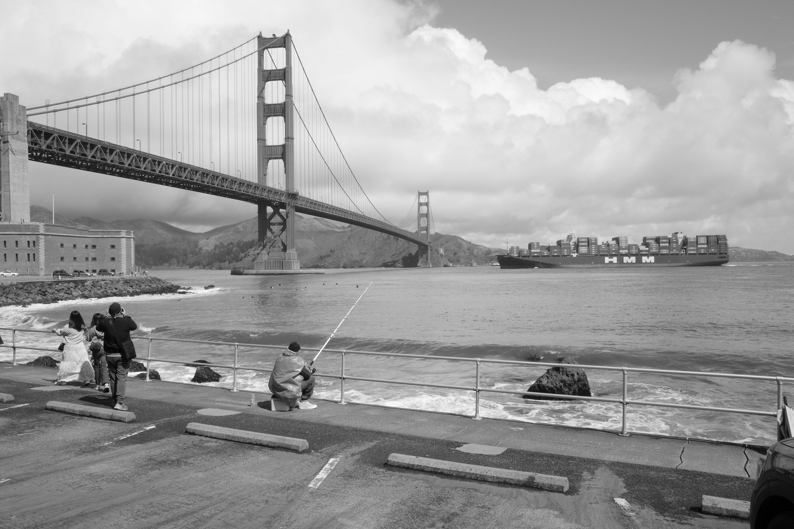 fishing, ship passing